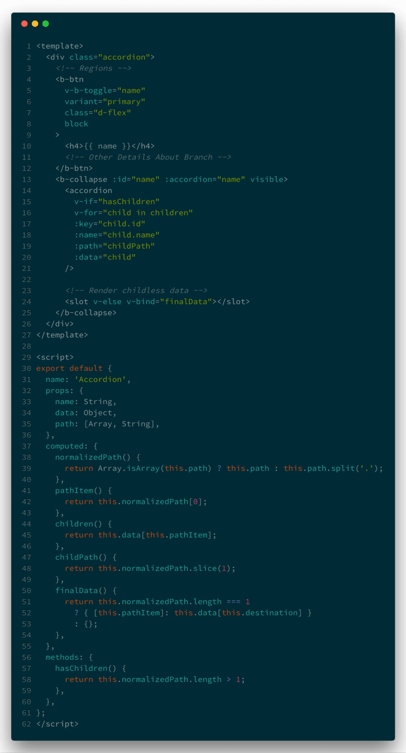 This is a screenshot of code and inaccessible. To see the source code, please visit: https://github.com/kylemh/recursive_vue_component